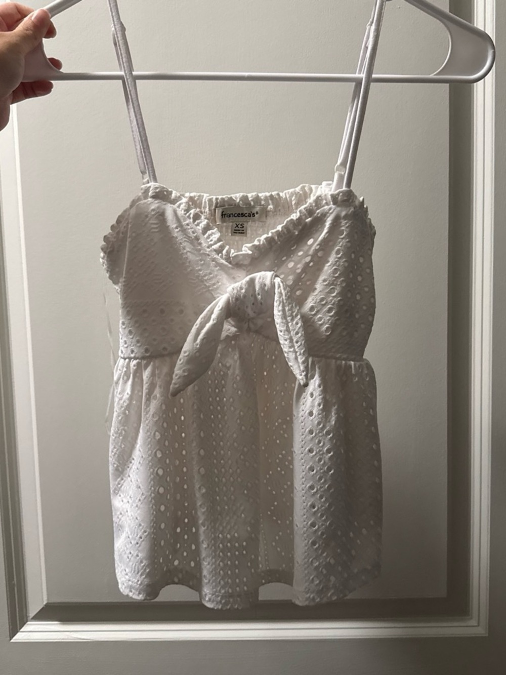Francesca's Collections White Eyelet Tie-Front Tank Top